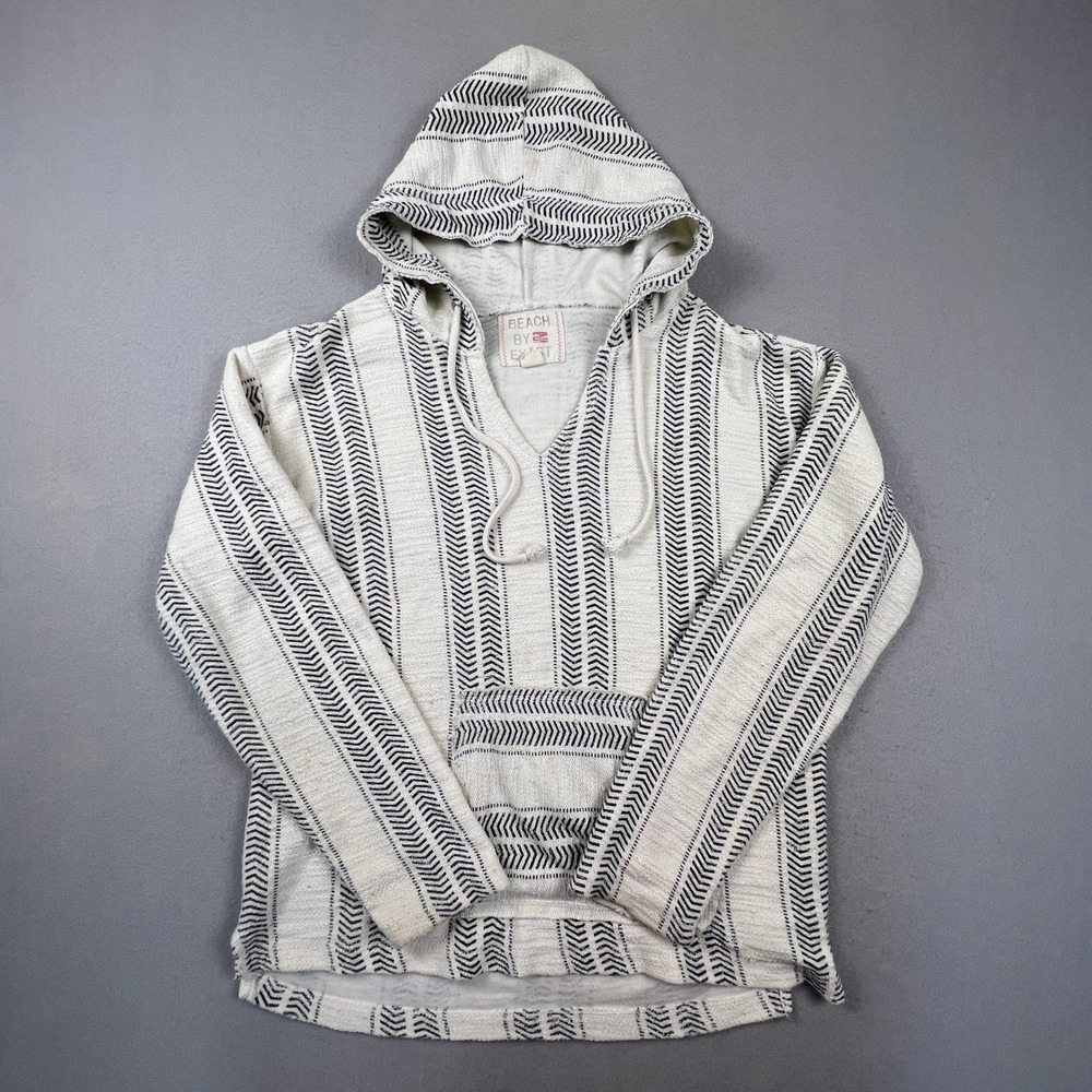 Beach by Exist Baja Hoodie‎ Mens L White Black Chevron Stripe Pullover Surf Boho